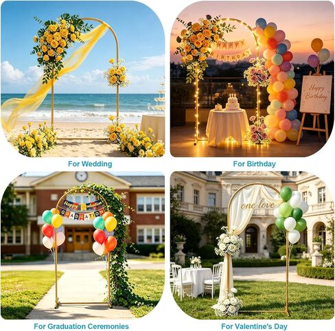 6.6 FT Metal Arch Backdrop Stand, Gold | Wedding Arch, Balloon Arch Stand, For Parties Birthday Baby Shower Valentines Bridal in Kuwait