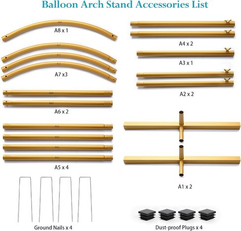 6.6 FT Metal Arch Backdrop Stand, Gold | Wedding Arch, Balloon Arch Stand, For Parties Birthday Baby Shower Valentines Bridal in Kuwait