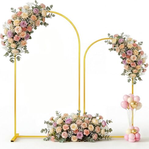 Toolterritary Wedding Arch Backdrop Stand 7.2FT, 6.6FT, 6FT Set of 3 Gold Metal Balloon Arch Stand with Stable Base, Banner Stand, Photography Backdrop, Party, Birthday, Baby Shower Decor in Kuwait