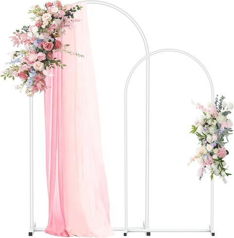 Arch Backdrop Stand Set of 2 (7.2FT,6FT), White Metal Arch Stand | Arch Backdrop Frame for Wedding Ceremony, Birthday Party, Baby Shower, Graduation, Floral Balloon Decoration in Kuwait