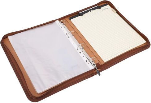 WALFRONT Zippered Portfolio PU Leather Business Portfolio with 30 Sheets Notebook 10 Transparent File Folders Multiple Pockets for Conference Interview Board Meeting in Kuwait