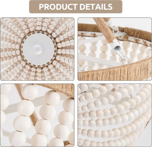 Wood Beaded Mini Chandelier Farmhouse Bohemia Semi Flush Mount Ceiling Light Rustic 3-Light Ceiling Lighting Fixtures for Bedroom Dining Nursery Room Girl Room Hallway, White, Dia 15 Inch in Kuwait