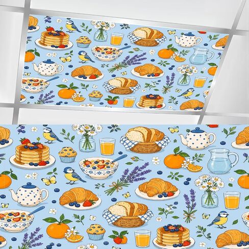 4 Pcs Fluorescent Light Covers for Ceiling Lights Whimsical Doodle Floral Elements Cute Characters Vibrant Colors Magnetic Light Filters Decorative for Classroom Office Hospital Home 4x2 Ft in Kuwait