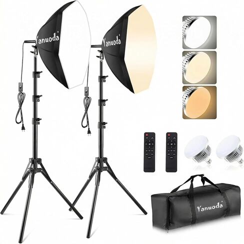 Softbox Lighting Kit 20"x20" with Remote Control, 2 Pack Photography Lighting Kit with Adjustable LED Light, 3000K-7500K Studio Lights for Product Photography, Live Streaming, Video Recording in Kuwait