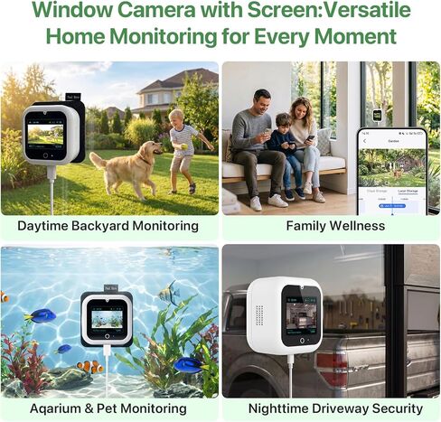 3K 5MP Window Security Camera with Touch Screen, Displays Live Footage, Time, Weather, Temperature, Color Night Vision, 2.4&5GHz WiFi, Motion Detection, Work w/Alexa&Google Assistant, Dome Cameras in Kuwait