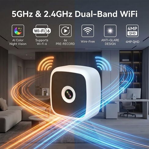 Rraycom 4MP 2.5K كاميرا نافذة لاسلكية 2 حزمة، 6S ما قبل اللف، ثنائي النطاق 5G/2.4 جيجا هرتز واي فاي كاميرات داخلية لأمن المنزل، رؤية ليلية ملونة مضادة للوهج، كشف الإنسان والحركة بالذكاء الاصطناعي، إعداد مغناطيسي بدون حفر in Kuwait