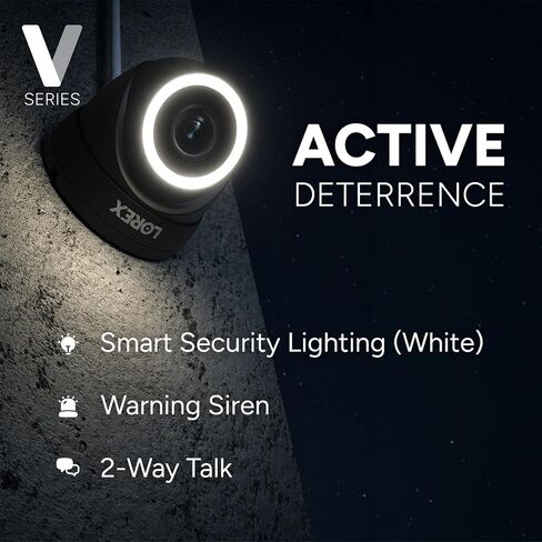 Lorex Connect App | V3 4K IP Add-On PoE Turret Camera | Smart AI Detection | Black | White Smart Security Lighting | Siren | 2-Way Talk | IP67 Weatherproof in Kuwait