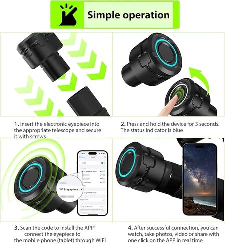Telescope Camera, 4K CMOS Sensor with WiFi Electronic Eyepiece, 6H Battery Life, 802.11ac Wireless for Astronomy Birdwatching in Kuwait