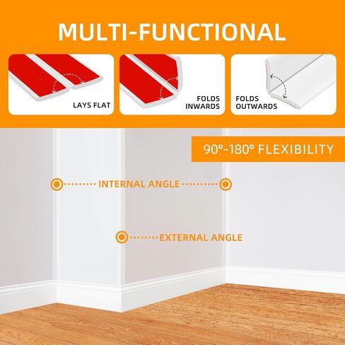 QILIMA Self-Adhesive Wall Molding Trim, 30Ft Peel and Stick Corner Guard for Furniture & Wall Edge, 180 Degree Corners Easy DIY Edging for Kitchen & Bathroom，1.6 in x 30 Ft, White in Kuwait