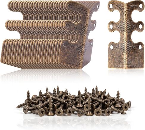 24 Pieces Iron Vintage Metal Skirting Board Corner Protectors with Screws, Baseboard Corner Protectors, Decorative Table Edge Cover Security Bracket for Furniture & Wall (Bronze) in Kuwait