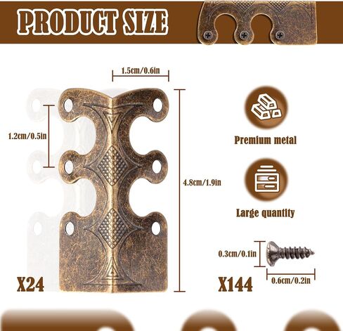 24 Pieces Iron Vintage Metal Skirting Board Corner Protectors with Screws, Baseboard Corner Protectors, Decorative Table Edge Cover Security Bracket for Furniture & Wall (Bronze) in Kuwait