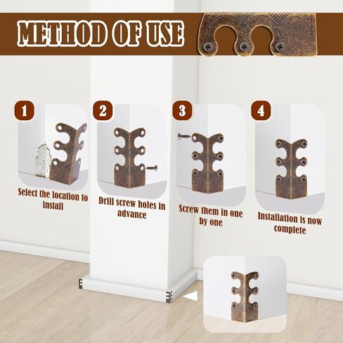 24 Pieces Iron Vintage Metal Skirting Board Corner Protectors with Screws, Baseboard Corner Protectors, Decorative Table Edge Cover Security Bracket for Furniture & Wall (Bronze) in Kuwait