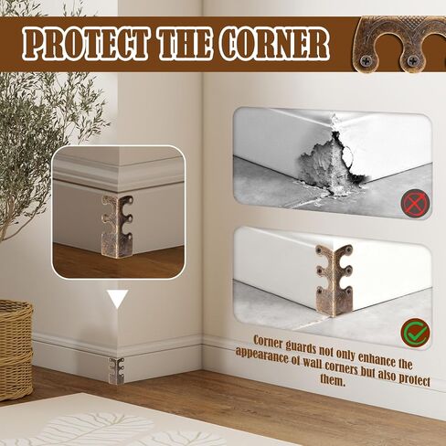 24 Pieces Iron Vintage Metal Skirting Board Corner Protectors with Screws, Baseboard Corner Protectors, Decorative Table Edge Cover Security Bracket for Furniture & Wall (Bronze) in Kuwait