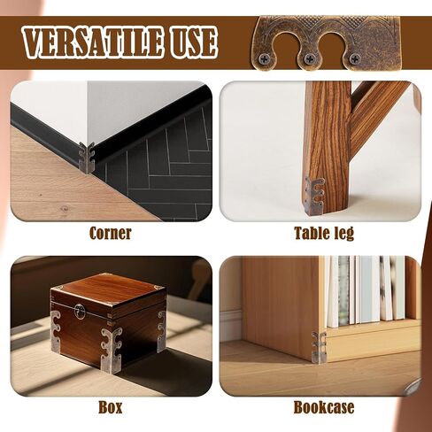 24 Pieces Iron Vintage Metal Skirting Board Corner Protectors with Screws, Baseboard Corner Protectors, Decorative Table Edge Cover Security Bracket for Furniture & Wall (Bronze) in Kuwait
