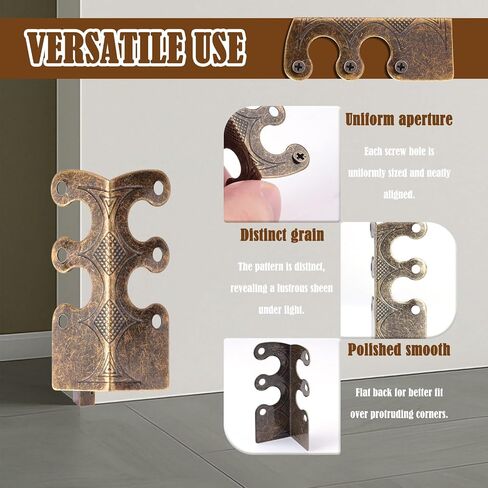 24 Pieces Iron Vintage Metal Skirting Board Corner Protectors with Screws, Baseboard Corner Protectors, Decorative Table Edge Cover Security Bracket for Furniture & Wall (Bronze) in Kuwait