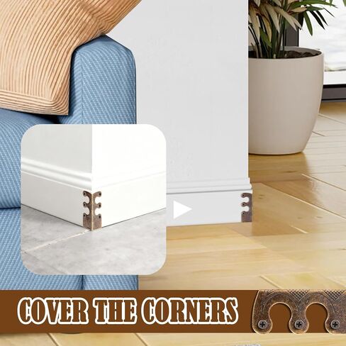 24 Pieces Iron Vintage Metal Skirting Board Corner Protectors with Screws, Baseboard Corner Protectors, Decorative Table Edge Cover Security Bracket for Furniture & Wall (Bronze) in Kuwait