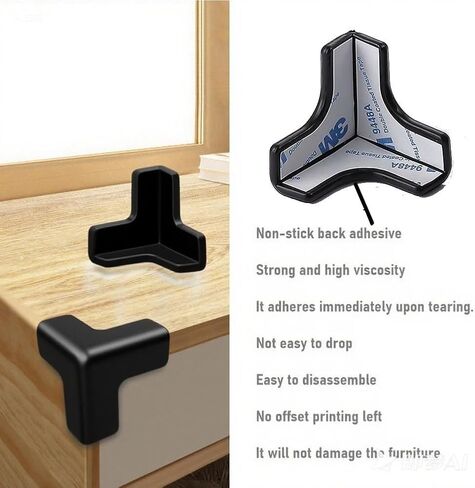 Silicone Corner Protector 10 Pack, Transparent Triangle Baby Proofing Guards, No Adhesive Soft Bumpers for Furniture, Tables, Windowsills & Counters (black) in Kuwait