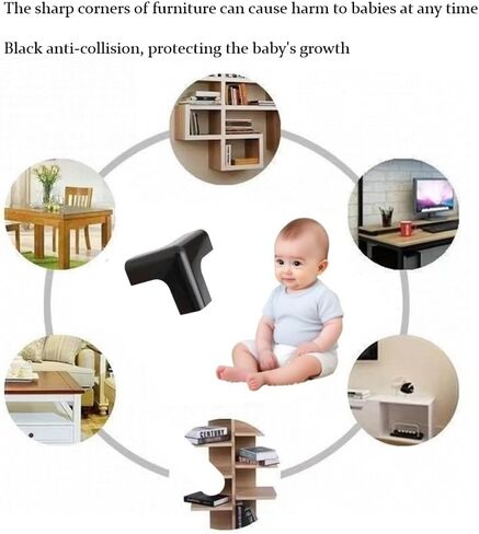 Silicone Corner Protector 10 Pack, Transparent Triangle Baby Proofing Guards, No Adhesive Soft Bumpers for Furniture, Tables, Windowsills & Counters (black) in Kuwait