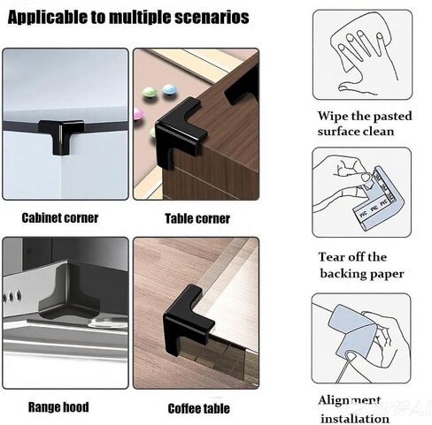 Silicone Corner Protector 10 Pack, Transparent Triangle Baby Proofing Guards, No Adhesive Soft Bumpers for Furniture, Tables, Windowsills & Counters (black) in Kuwait