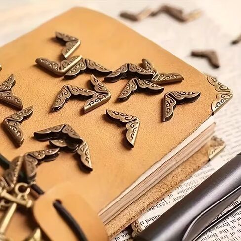 Book Corner Protectors Metal Antique Brass Filigree Design for Scrapbook Photo Album Notebook Menu Folder Protection, Bronze, 16pcs/Set in Kuwait