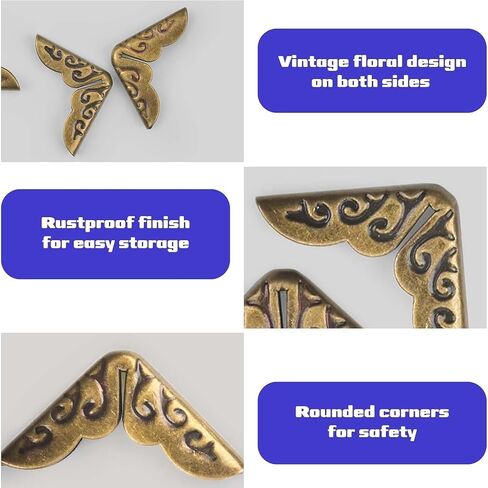 Book Corner Protectors Metal Antique Brass Filigree Design for Scrapbook Photo Album Notebook Menu Folder Protection, Bronze, 16pcs/Set in Kuwait