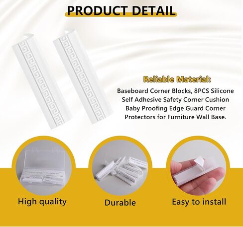 8PCS Baseboard Corner Protectors - Self Adhesive Silicone Safety Corner Protectors, Baby Proofing Edge Guard Cushion for Furniture Wall Base & Edges - Popular Home Childproofing Accessory in Kuwait