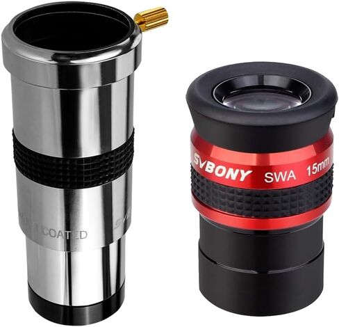 SVBONY SV137 3X Barlow Lens 1.25 inch Metal Body Multi-Coated Bundle with SV154 Telescope Eyepiece SWA 70 Degree 15mm Super Wide Angle Telescope Accessory in Kuwait
