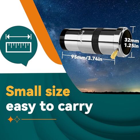 SVBONY SV137 3X Barlow Lens 1.25 inch Metal Body Multi-Coated Bundle with SV154 Telescope Eyepiece SWA 70 Degree 15mm Super Wide Angle Telescope Accessory in Kuwait