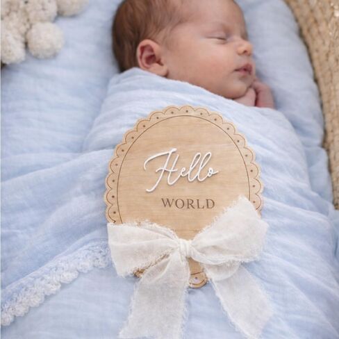 Hello World Baby Announcement Sign, Newborn Announcement, Baby Hospital Photo Prop, Birth Sign, Baby Boy Girl Decor, Nursery Decor, Newborn Photoshoot Props, Baby Shower Sign, Clean Oval Shaped Design in Kuwait