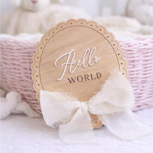Hello World Baby Announcement Sign, Newborn Announcement, Baby Hospital Photo Prop, Birth Sign, Baby Boy Girl Decor, Nursery Decor, Newborn Photoshoot Props, Baby Shower Sign, Clean Oval Shaped Design in Kuwait