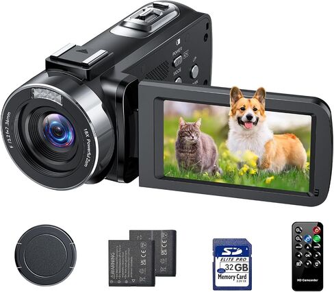 Camcorder Video Camera 4K, 42MP Digital Camera for Vlogging, 3" 270° Rotating Screen 18X Digital Zoom Video Recorder for YouTube Beginners with Remote Control, 2 Batteries, 32GB SD Card in Kuwait