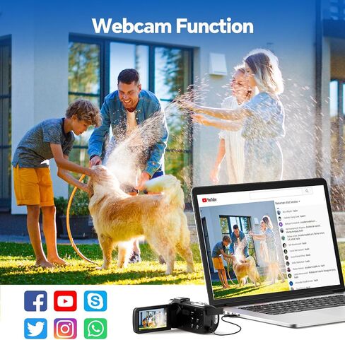 Camcorder Video Camera 4K, 42MP Digital Camera for Vlogging, 3" 270° Rotating Screen 18X Digital Zoom Video Recorder for YouTube Beginners with Remote Control, 2 Batteries, 32GB SD Card in Kuwait