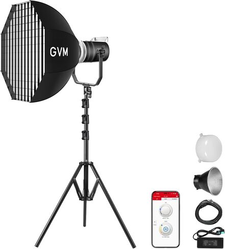 GVM 300W LED Video Light Kit with Bowens Mount, Softbox & Stand, 2700~7500K Bi-Color Continuous Light with DMX/APP Control, 112000Lux@0.5m Photography Lighting for Photography in Kuwait