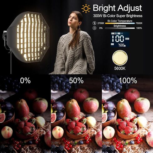 GVM 300W LED Video Light Kit with Bowens Mount, Softbox & Stand, 2700~7500K Bi-Color Continuous Light with DMX/APP Control, 112000Lux@0.5m Photography Lighting for Photography in Kuwait