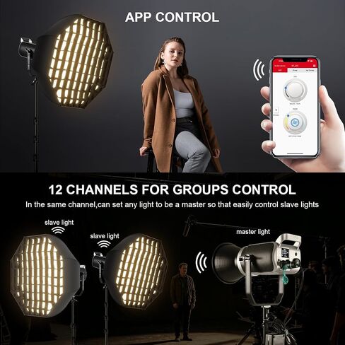 GVM 300W LED Video Light Kit with Bowens Mount, Softbox & Stand, 2700~7500K Bi-Color Continuous Light with DMX/APP Control, 112000Lux@0.5m Photography Lighting for Photography in Kuwait