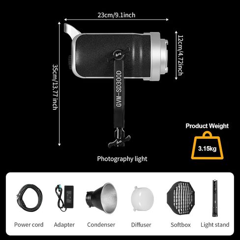 GVM 300W LED Video Light Kit with Bowens Mount, Softbox & Stand, 2700~7500K Bi-Color Continuous Light with DMX/APP Control, 112000Lux@0.5m Photography Lighting for Photography in Kuwait