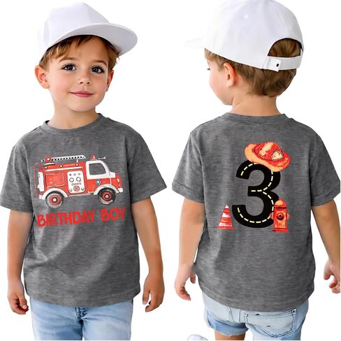 IZYJOY Toddler Boys Birthday Shirt 1-4 Year Old Birthday Boy T-Shirt Kids Fire Truck Outfit Firefighter Theme Summer Tee Tops in Kuwait