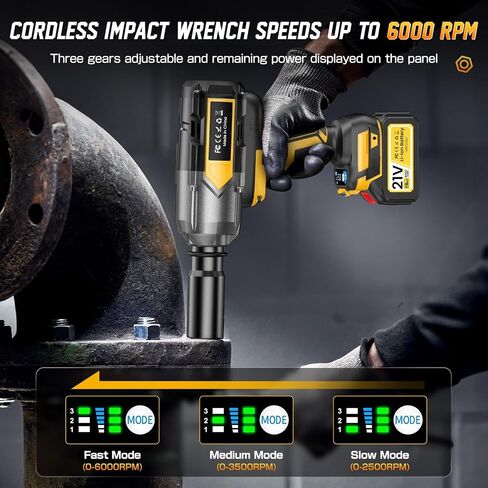 Cordless Impact Wrench 1200 N.m (900Ft-lbs), 1/2 inch Brushless Impact Gun with 2 x 4,0 AH Battery, 5 Sockets & Storage Case, 1 Converter 3/4", 1 Extension, 3 Rubber Rings, for Car/Truck/Home in Kuwait