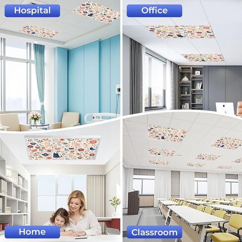 4 Pcs Fluorescent Light Covers for Ceiling Lights Cute Cartoon Dog Paw Prints Bones Balls Tiny Chickens Minimal Black Magnetic Light Filters Decorative for Classroom Office Hospital Home 4x2 Ft in Kuwait