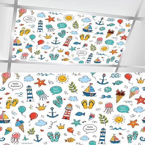 6 Pcs Fluorescent Light Covers for Ceiling Lights Basset Hound Dachshund Seamless Sleeping Dogs Tulips Playful Doodles Magnetic Light Filters Decorative for Classroom Office Hospital Home 4x2 Ft in Kuwait