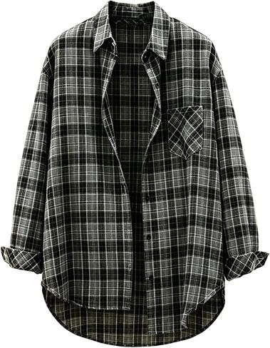 Womens Button Down Shirts Long Sleeve Casual Loose Fit | Womens Long Sleeve Button Down Shirts Casual Loose Fit Plaid Tops Trendy Collared Blouses with Pocket in Kuwait