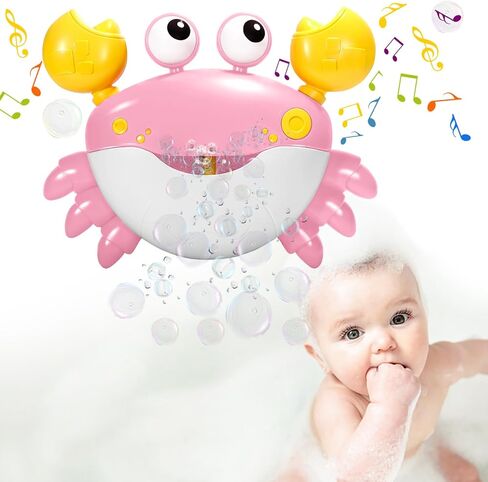 Crab Baby Bath Toys, Crab Bubble Bath Machine, Automatic Bath Toy Blows Bubbles & Plays Children’s Songs, Bathtub Bubble Maker - Kids Birthday Gift for 1 2 3 Year Old Boy Girl Pink in Kuwait