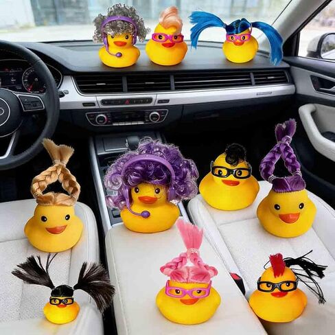 Rubber Duck Set with Wigs and Glasses, Colorful Hair Styles, Bath Toy Collection, Party Favor Decoration, 10 Pack Random in Kuwait