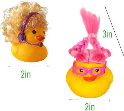 Rubber Duck Set with Wigs and Glasses, Colorful Hair Styles, Bath Toy Collection, Party Favor Decoration, 10 Pack Random in Kuwait