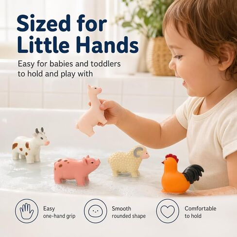 No Hole Bath Toys for Babies, 6 Pack Sealed Farm Animal Bath Toys for Toddlers 1-3 with Mesh Storage Bag, Soft Non-Squirting Baby Water Toys, Cow Pig Horse Sheep Chicken Alpaca in Kuwait
