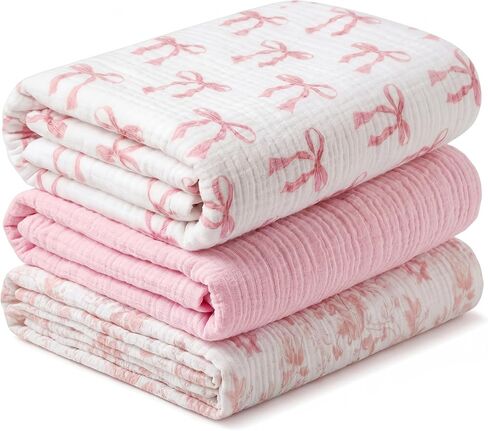 Gilprop Muslin Baby Swaddle Blankets 47x47 Soft Cotton,3 Pcs,Girls' Style in Kuwait