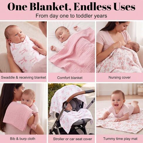 Gilprop Muslin Baby Swaddle Blankets 47x47 Soft Cotton,3 Pcs,Girls' Style in Kuwait