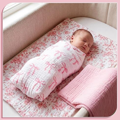 Gilprop Muslin Baby Swaddle Blankets 47x47 Soft Cotton,3 Pcs,Girls' Style in Kuwait