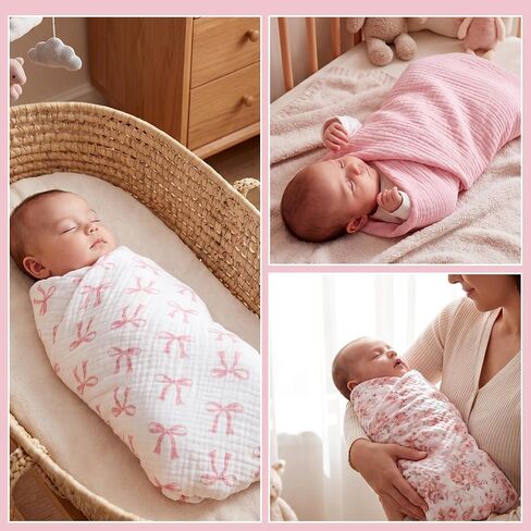 Gilprop Muslin Baby Swaddle Blankets 47x47 Soft Cotton,3 Pcs,Girls' Style in Kuwait