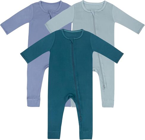 Bamboo Rayon Unisex Baby Footless Long Sleeve Romper Sleepers | 97% Bamboo Rayon 3% Spandex, tagless tag, 2-way front zipper, 3-pack unisex set all-season baby pajamas jumpsuit in Kuwait